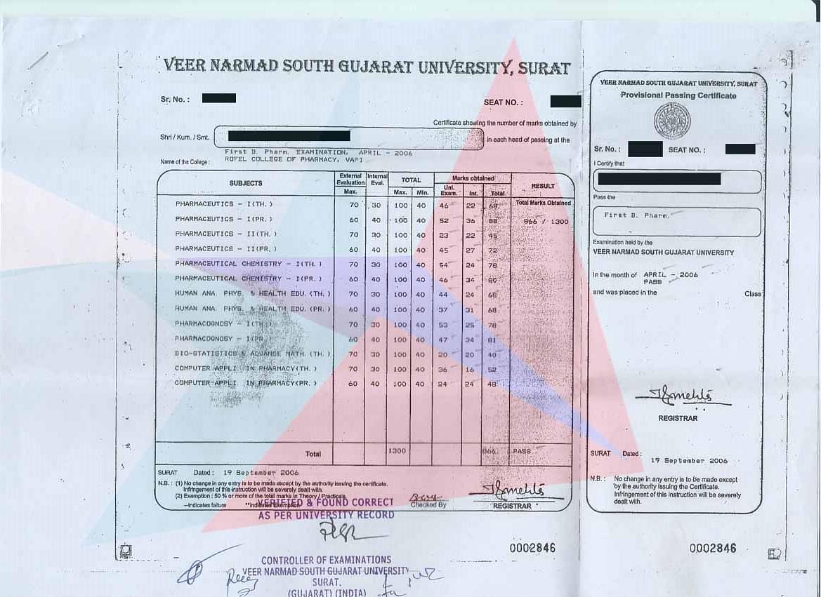 Vnsgu Degree Certificate Image / Ujarat University Surat ...